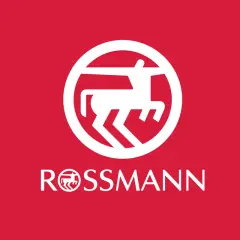 Logo Rossmann z białym jeleniem w okręgu i napisem. Idealne do promocji zwroty Rossmann.