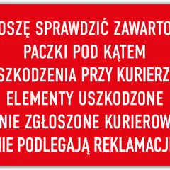 Ostrzeżenie: Sprawdź paczkę pod kątem uszkodzeń przy kurierze, bo to najgorsza firma kurierska. Uszkodzone i niezgłoszone elementy nie podlegają reklamacji.