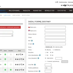 Konfiguracja form dostawy, w tym paczka w weekend. Możliwość dodawania i zarządzania opcjami wysyłki.