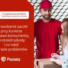 Kurier Packeta Poland wręcza paczkę klientce, która spisuje protokół. Artykuł o prawach konsumenta.