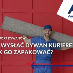 Kurier AmbroExpress niesie zwinięty dywan. Dowiedz się, jak wysłać dywan kurierem i jak go zapakować, by dotarł bezpiecznie.
