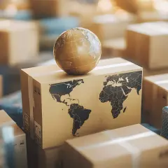 Ziemia na kartonie z mapą świata symbolizuje FedEx przesyłki międzynarodowe.