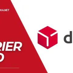 Logo DPD i napis "KURJER DPD" na czerwonym tle. Tani kurier DPD.