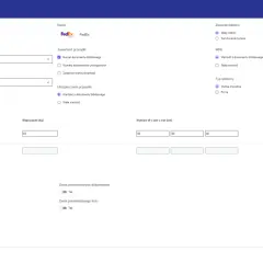 Konfiguracja szablonu "Szybka paczka FedEx" dla **fedex przekierowanie**. Ustawienia odbioru, wagi, wymiarów i dodatkowych usług.