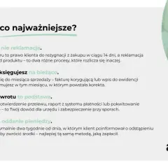Informacje o modivo zwroty: prawo do rezygnacji z zakupu, korekty bieżące, dowód zwrotu i 14 dni na zwrot pieniędzy.
