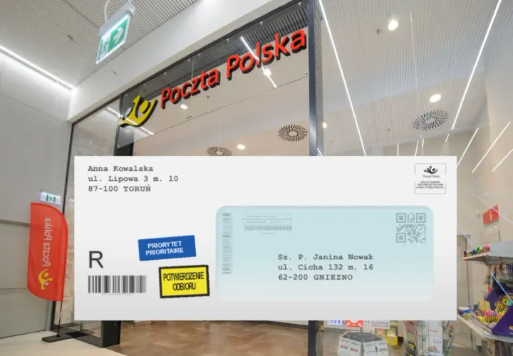 Jak wpisać kod pocztowy na kopercie? Przykład wysyłki listu priorytetowego do Gniezna z potwierdzeniem odbioru.