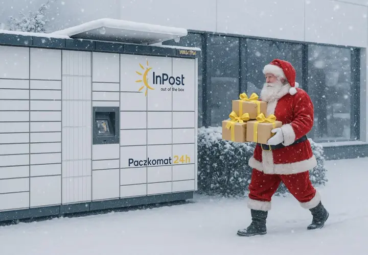 Święty Mikołaj z prezentami zmierza do Paczkomatu InPost. Wesołych świąt!