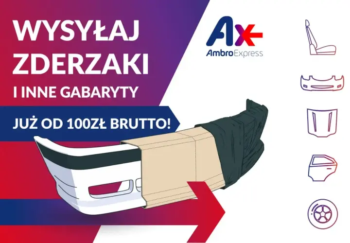Kurier części samochodowych AmbroExpress wysyła zderzaki i inne gabaryty już od 100 zł brutto.