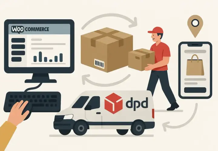 System e-commerce, kurier DPD z paczkami, van i telefon z aplikacją. Problem: dpd przekierowanie paczki nie działa.