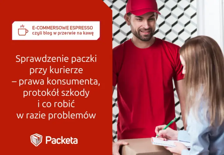 Kurier Packeta Poland wręcza paczkę klientce, która spisuje protokół. Artykuł o prawach konsumenta.