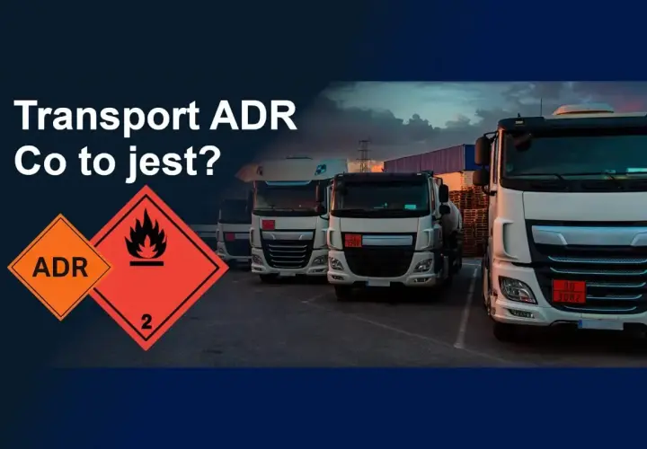 Ciężarówki z oznaczeniami ADR gotowe do transportu. Kurier ADR wiezie niebezpieczne materiały.