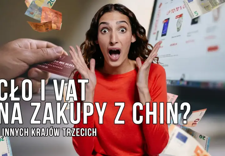 Zaskoczona kobieta i pieniądze w powietrzu. Czy wiesz, co to cło i VAT na zakupy z Chin?
