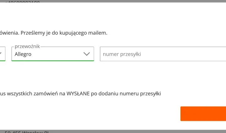 Dodaj numer przesyłki od kuriera. Wybierz kraj wysyłki, przewoźnika i wpisz numer.