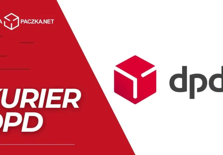 Logo DPD i napis "KURJER DPD" na czerwonym tle. Tani kurier DPD.