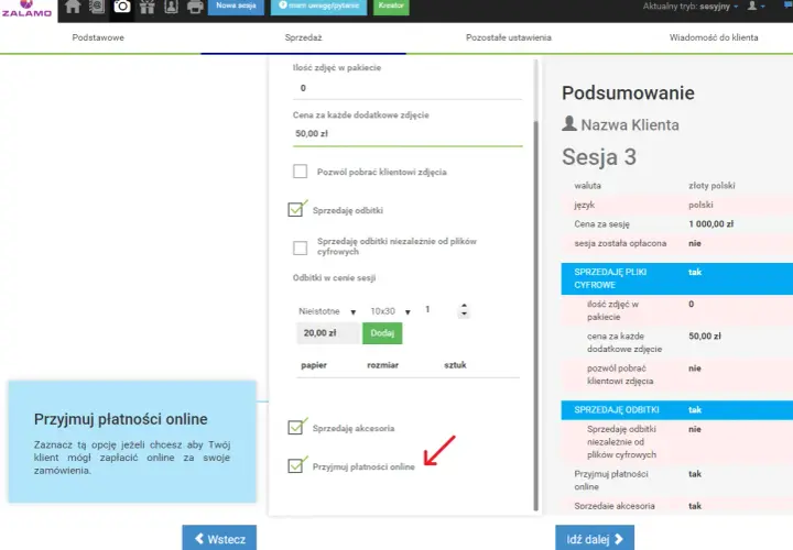 Zaznacz "Przyjmuj płatności online", aby umożliwić klientowi płatność online. To rozwiązanie, jak dotpay co to za płatność, ułatwia transakcje.