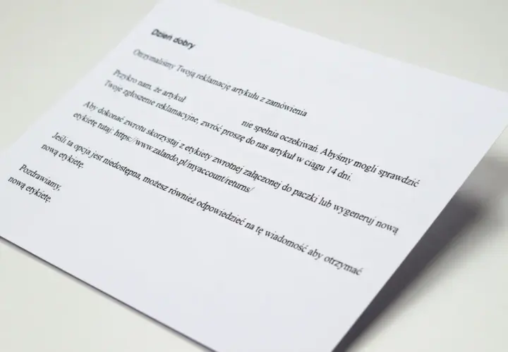 Instrukcja zwrotu Zalando Lounge: otrzymaliśmy reklamację, aby dokonać zwrotu, skorzystaj z etykiety zwrotnej lub wygeneruj nową.