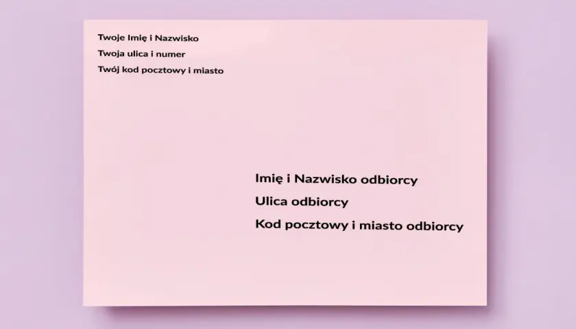 Szablon koperty z polami na dane nadawcy i odbiorcy. Przygotowanie do nadania koperty.