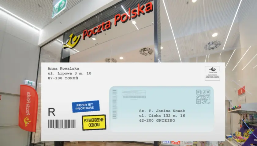 Jak wpisać kod pocztowy na kopercie? Przykład wysyłki listu priorytetowego do Gniezna z potwierdzeniem odbioru.