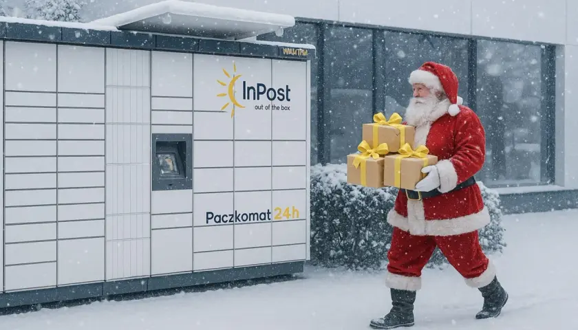 Święty Mikołaj z prezentami zmierza do Paczkomatu InPost. Wesołych świąt!