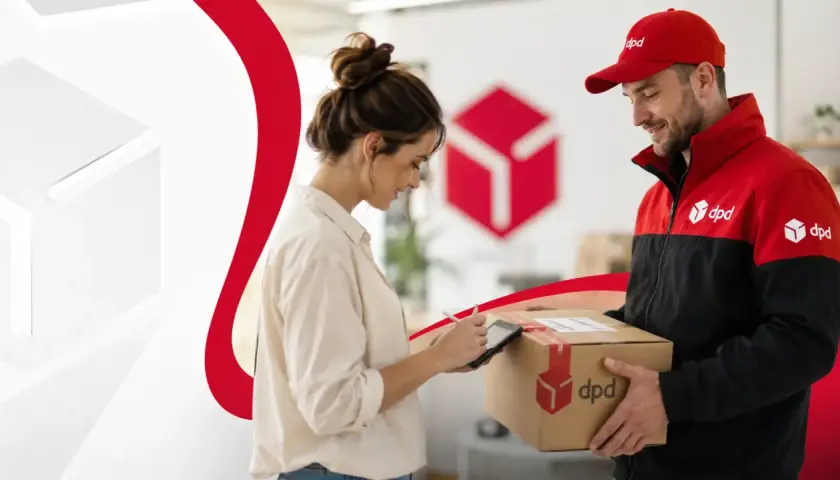 Kurier DPD wręcza paczkę klientce, która podpisuje odbiór na tablecie. Nie martw się, jeśli dpd zgubiona paczka, zawsze można liczyć na pomoc.