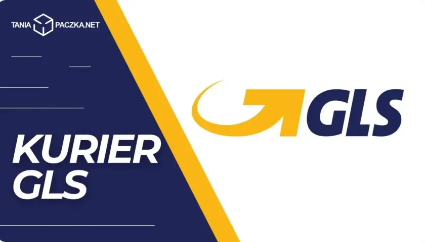 Kurier GLS - szybka paczka. Logo GLS i napis "Tania Paczka.net" na granatowym tle.