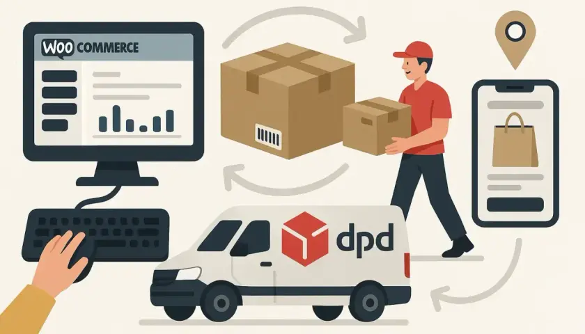 System e-commerce, kurier DPD z paczkami, van i telefon z aplikacją. Problem: dpd przekierowanie paczki nie działa.