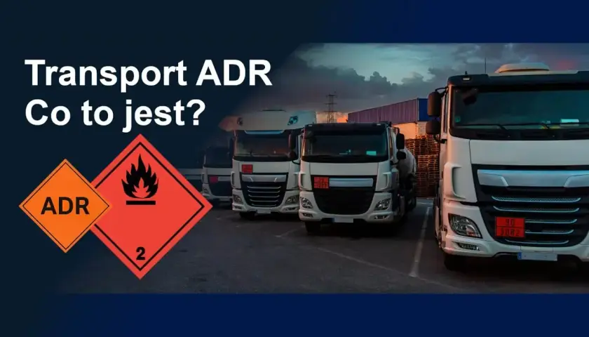 Ciężarówki z oznaczeniami ADR gotowe do transportu. Kurier ADR wiezie niebezpieczne materiały.