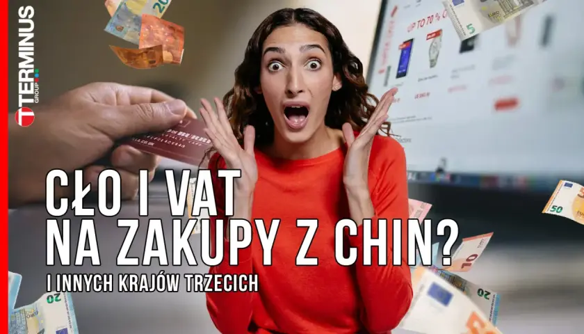 Zaskoczona kobieta i pieniądze w powietrzu. Czy wiesz, co to cło i VAT na zakupy z Chin?