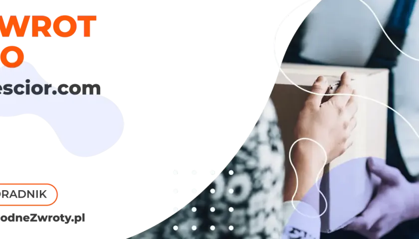Zwrot do nescior.com. Poradnik WygodneZwroty.pl. Dwie osoby przekazują sobie paczkę.