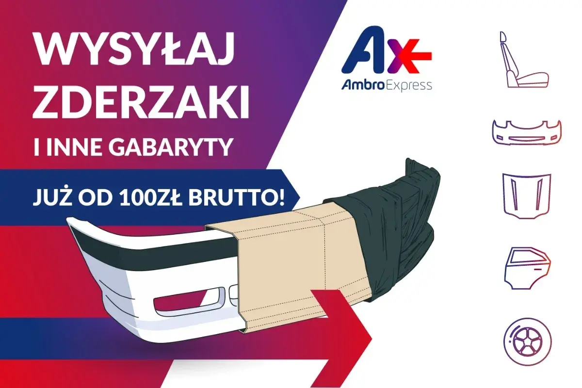 Kurier części samochodowych AmbroExpress wysyła zderzaki i inne gabaryty już od 100 zł brutto.