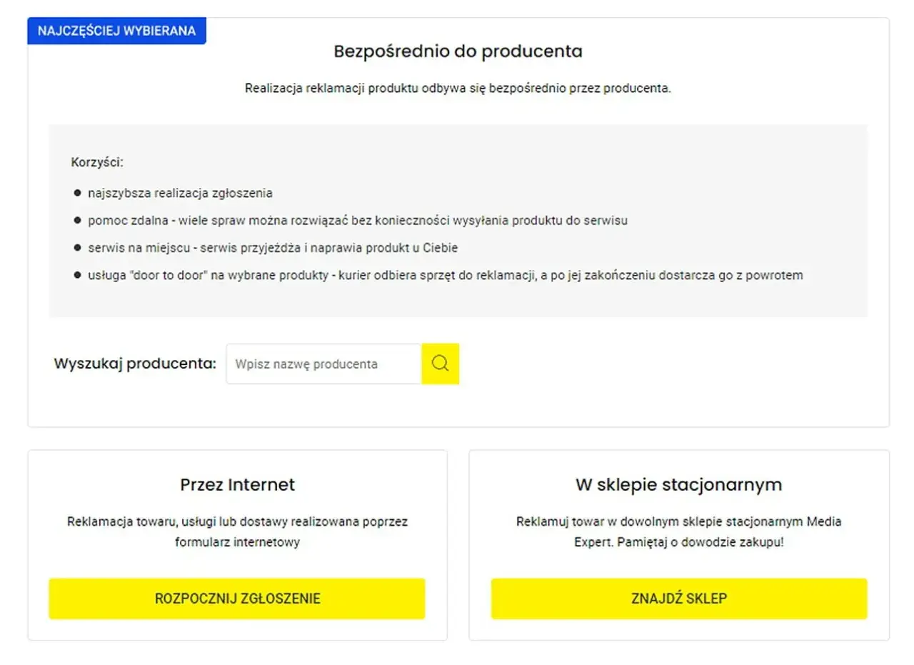 Bezpośrednio do producenta: szybka realizacja reklamacji, pomoc zdalna, serwis na miejscu, usługa "door to door". Wyszukaj producenta Media Expert.