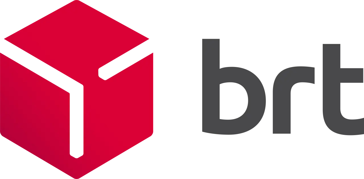 Logo firmy kurierskiej BRT z czerwonym sześcianem i napisem "brt". Ułatwia to bartolini tracking przesyłek.