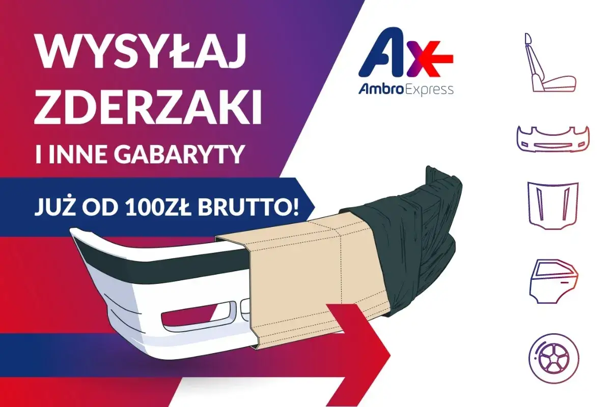 Wysyłka zderzaków i innych gabarytów od 100 zł brutto. AmbroExpress oferuje transport części samochodowych.