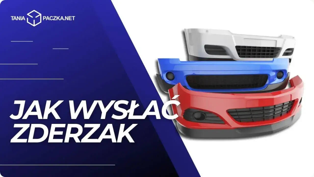 Trzy zderzaki samochodowe w kolorach białym, niebieskim i czerwonym. Tekst