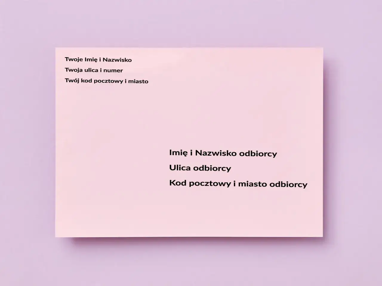 Instrukcja, jak zaadresować list do Anglii: dane nadawcy i odbiorcy, ulica, numer, kod pocztowy i miasto.
