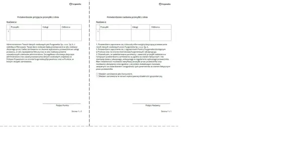 Dokumenty Furgonetki dotyczące potwierdzenia przyjęcia i nadania przesyłki. Czy kurier ma obowiązek poczekać na sprawdzenie paczki? Dokumenty nie precyzują tego bezpośrednio.